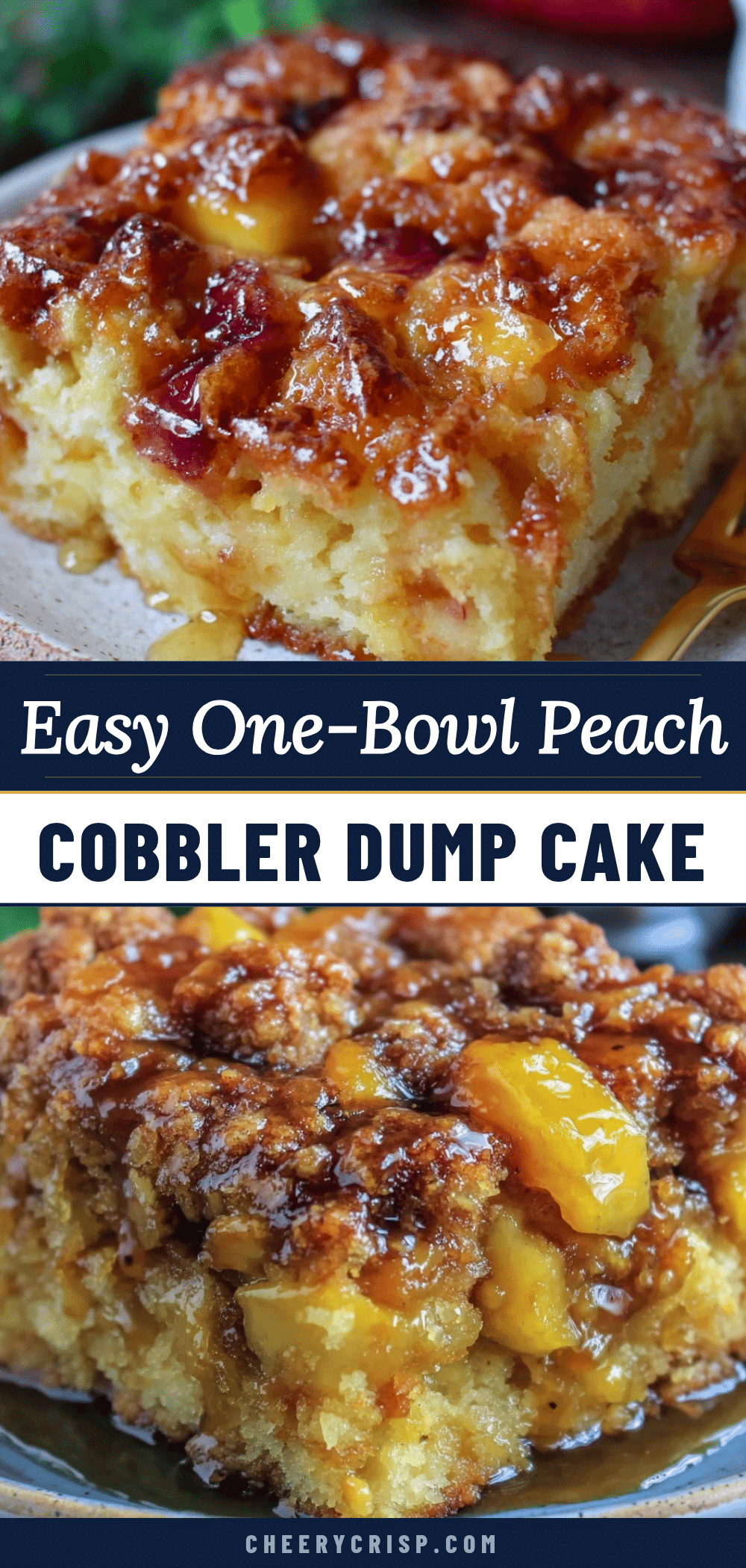 easy one-bowl peach cobbler dump cake recipe
