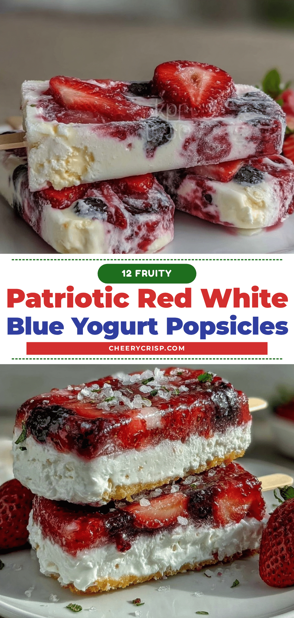 Fresh Red White and Blue Layered Greek Yogurt Popsicles recipe
