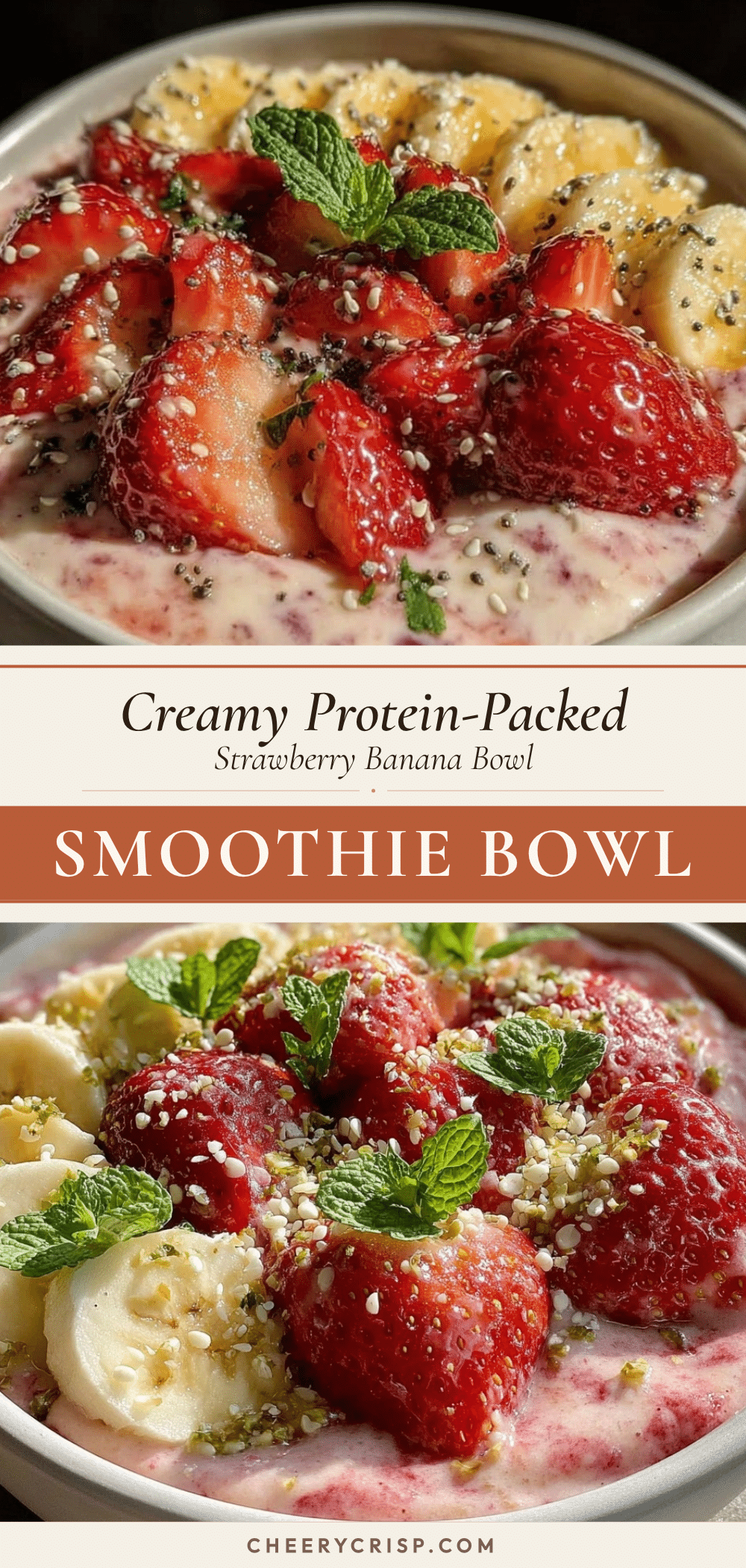 Healthy Protein-Packed Strawberry Banana Smoothie Bowl recipe