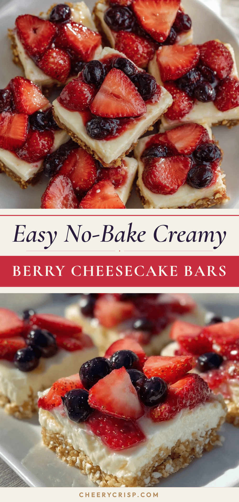 no bake strawberry blueberry cheesecake bars recipe