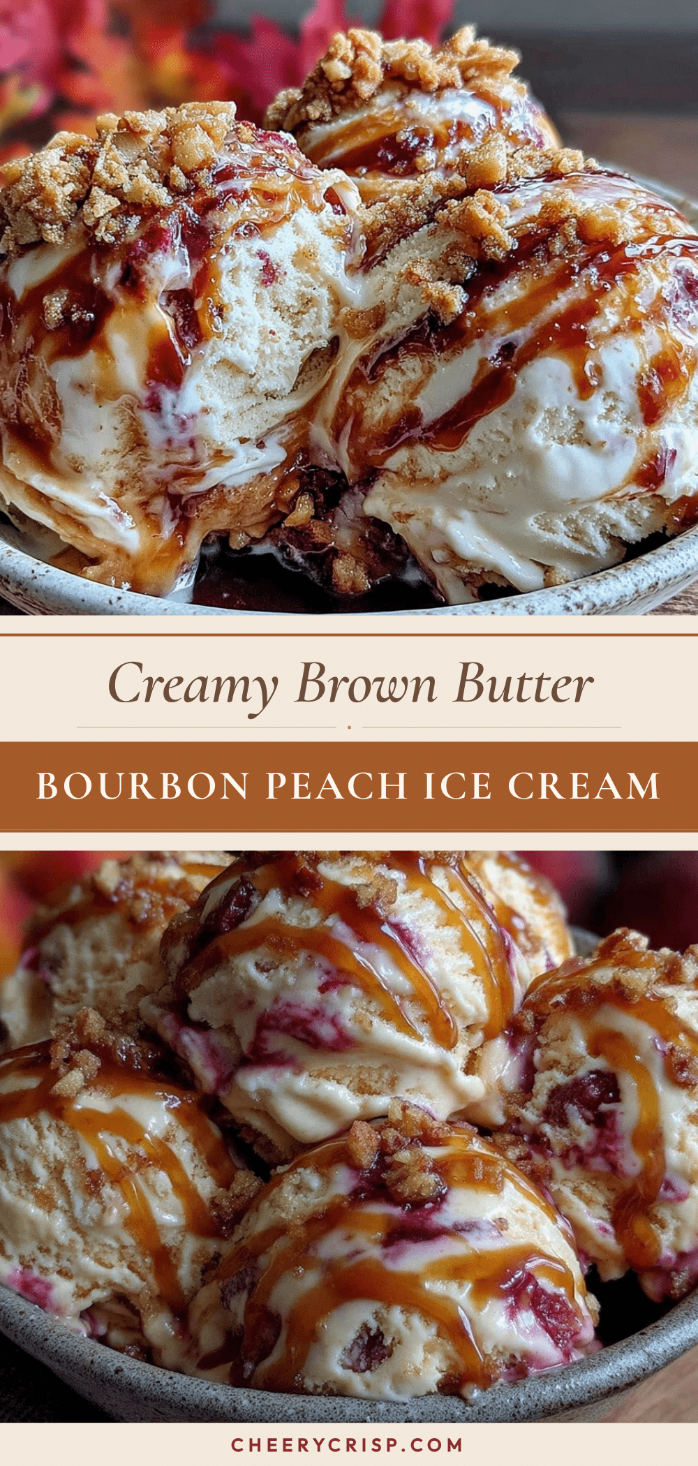 no-churn brown butter bourbon peach ice cream recipe