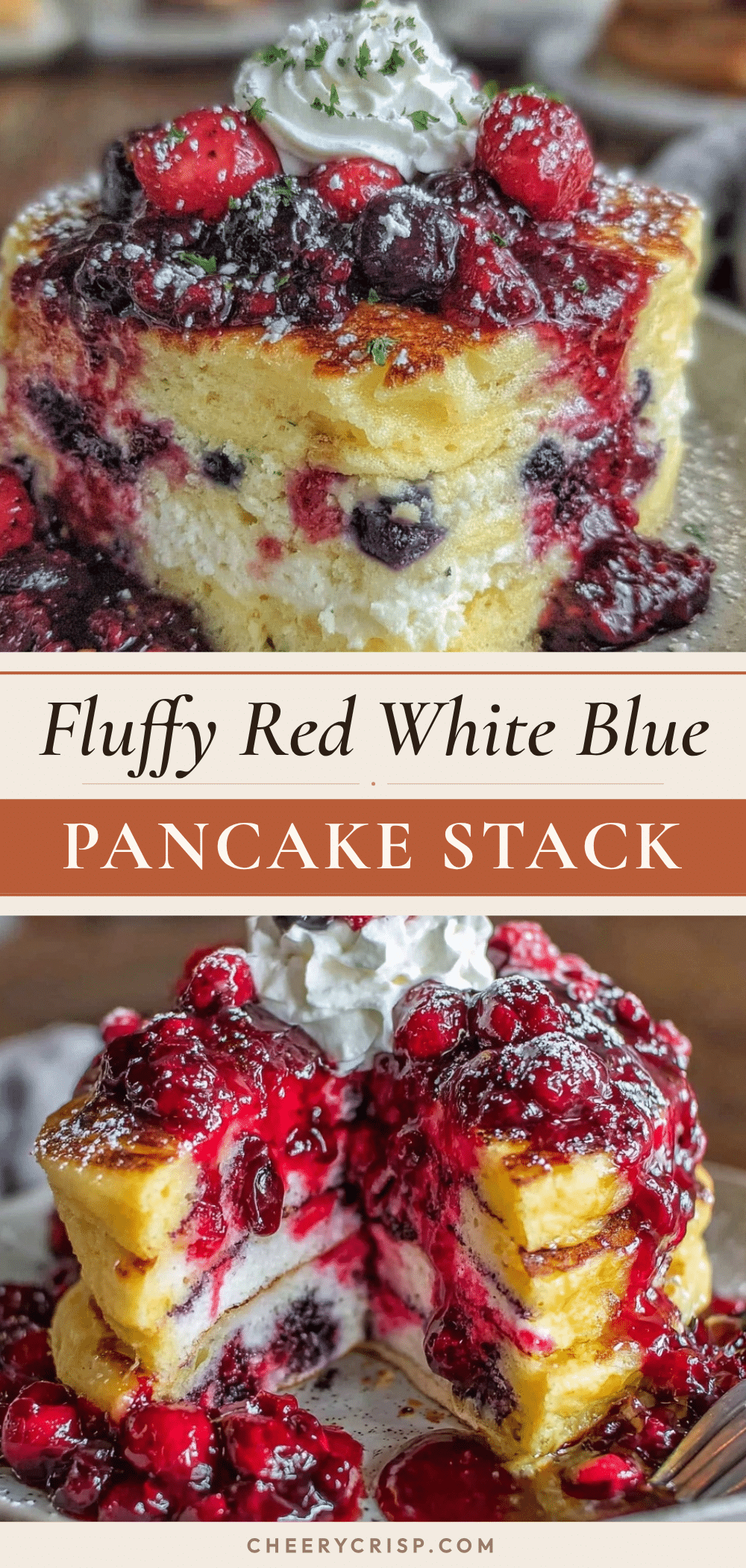 fluffy red white blue pancake stack recipe