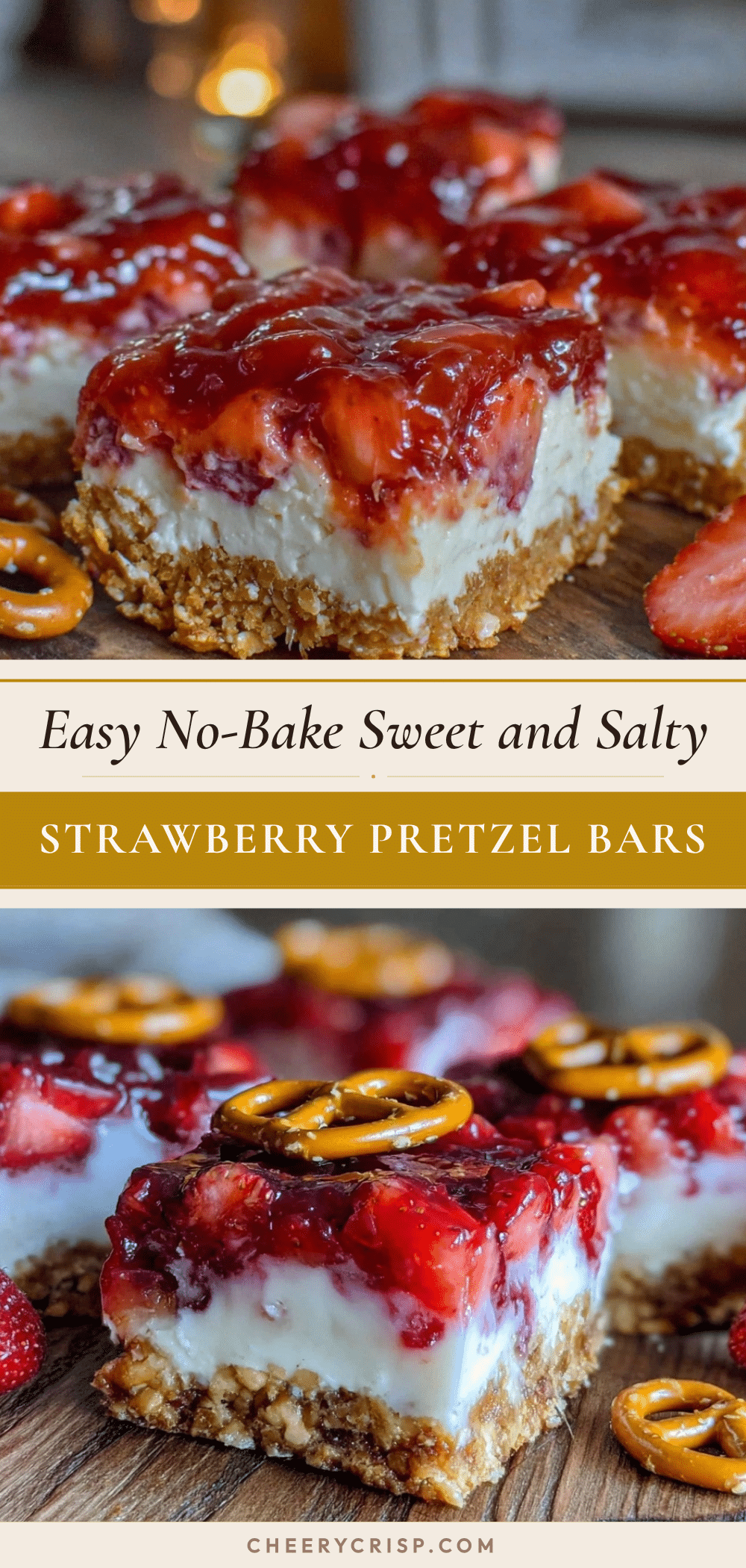 no-bake strawberry pretzel dessert bars recipe