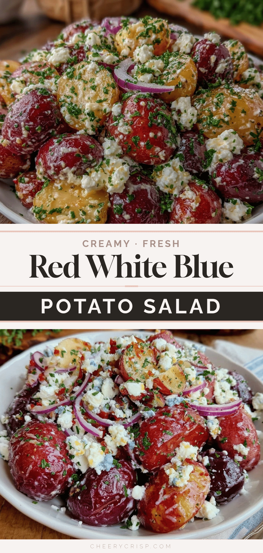 creamy red white and blue potato salad with feta recipe