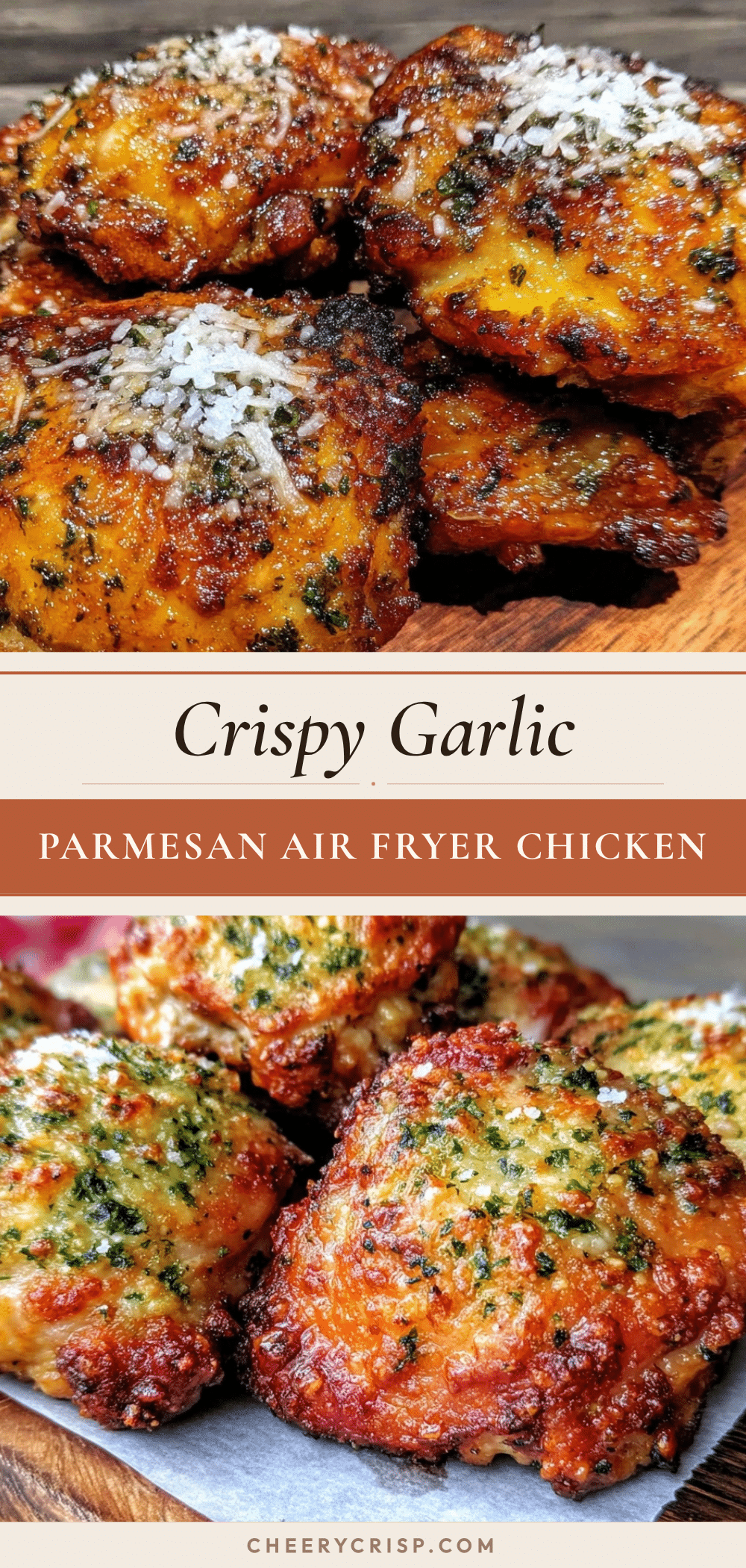 crispy garlic parmesan air fryer chicken thighs recipe