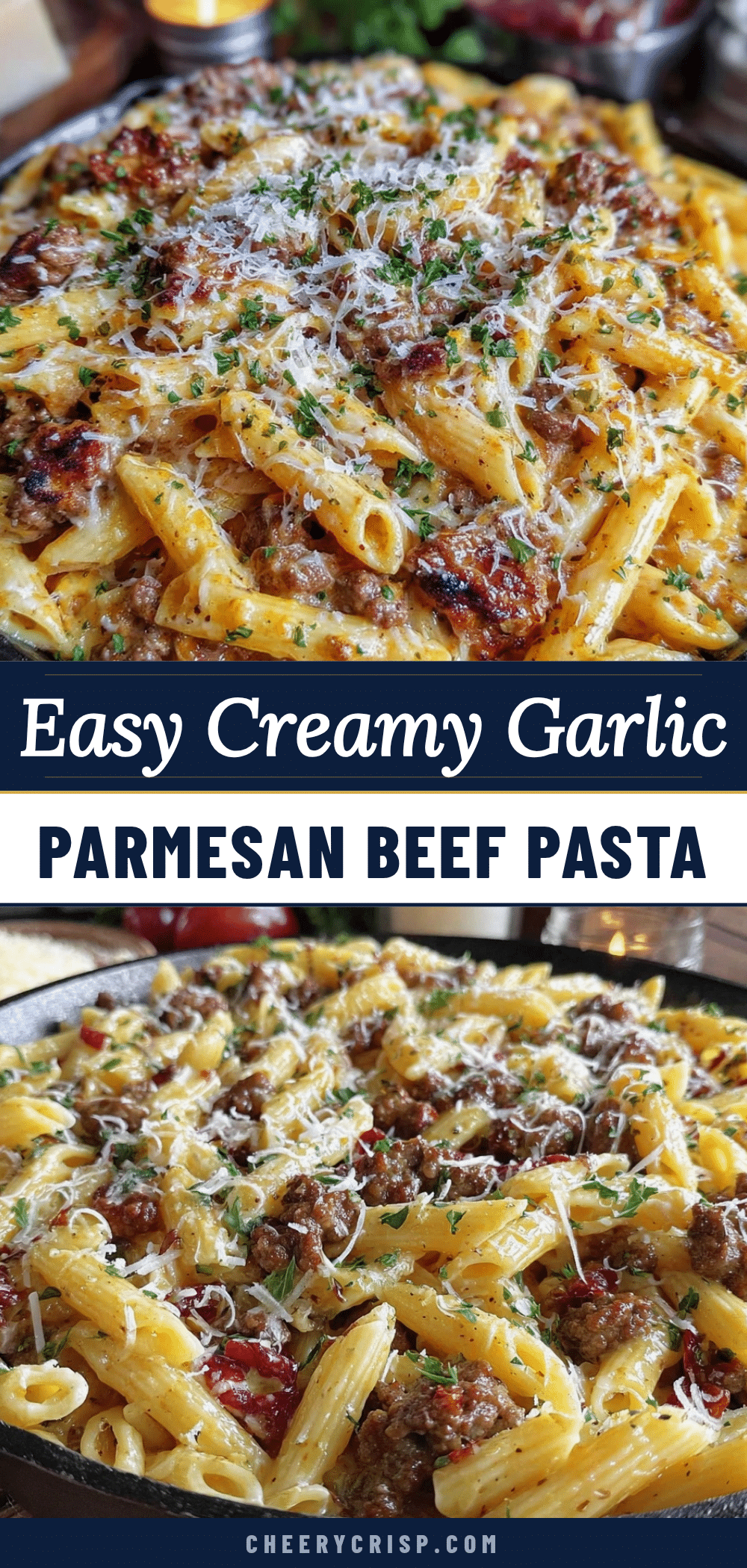 garlic parmesan ground beef pasta skillet recipe