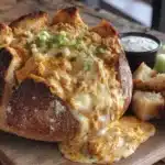 buffalo chicken dip stuffed bread bowl - featured image