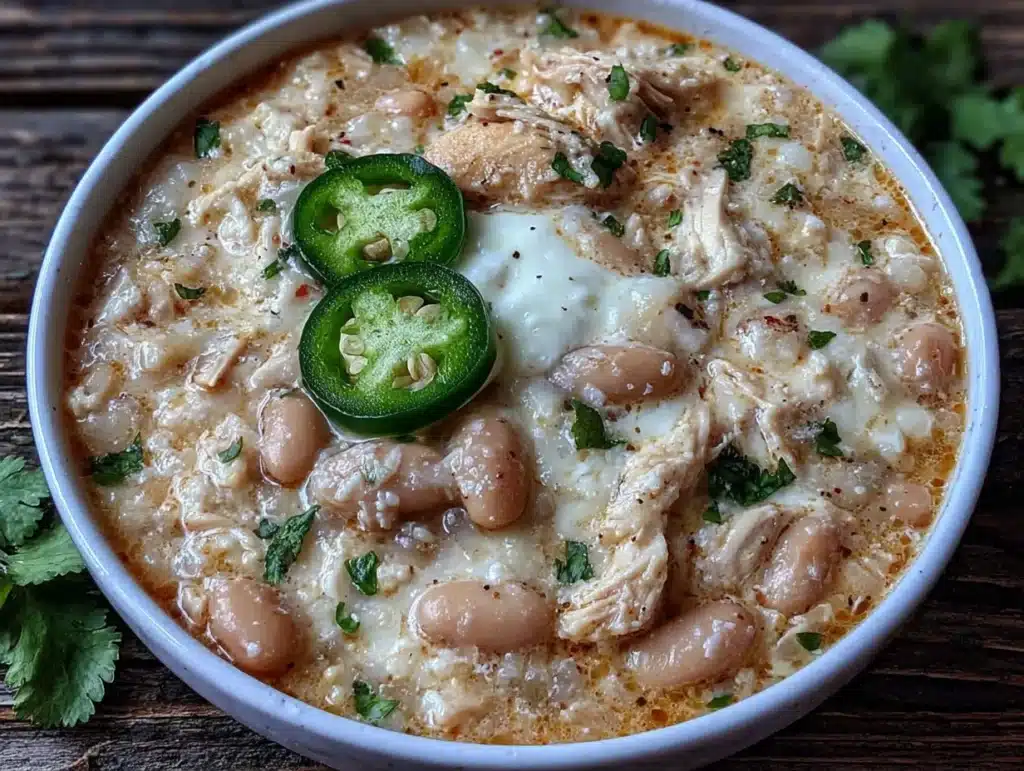 creamy crockpot white chicken chili - featured image