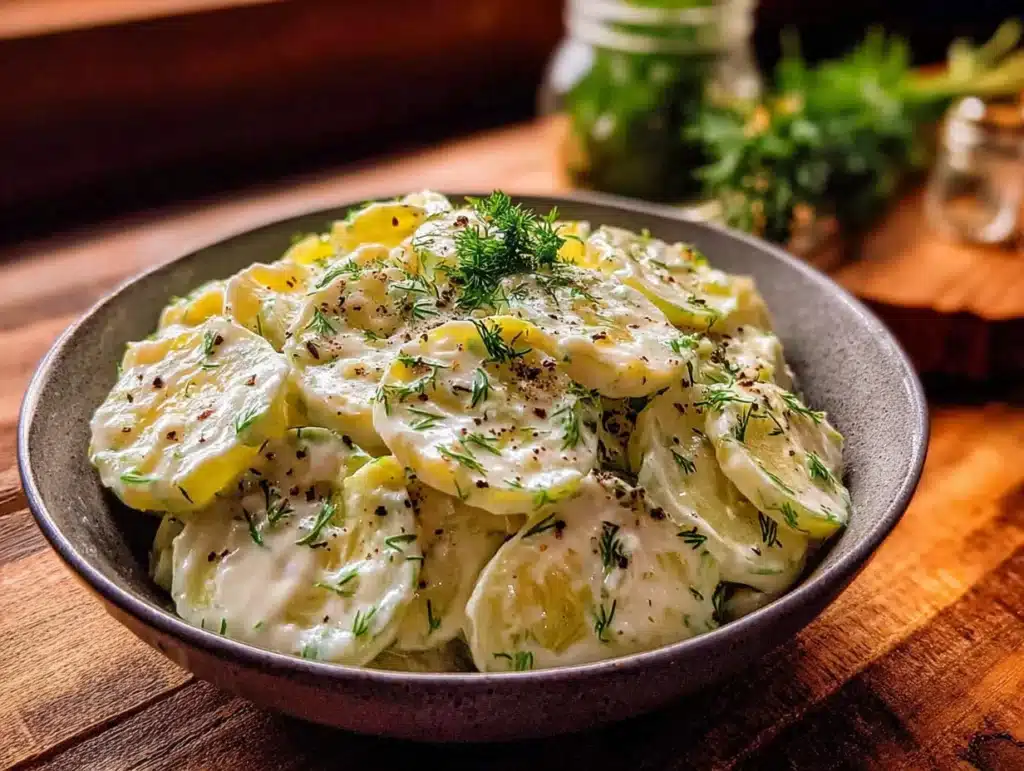 creamy cucumber salad with dill - featured image