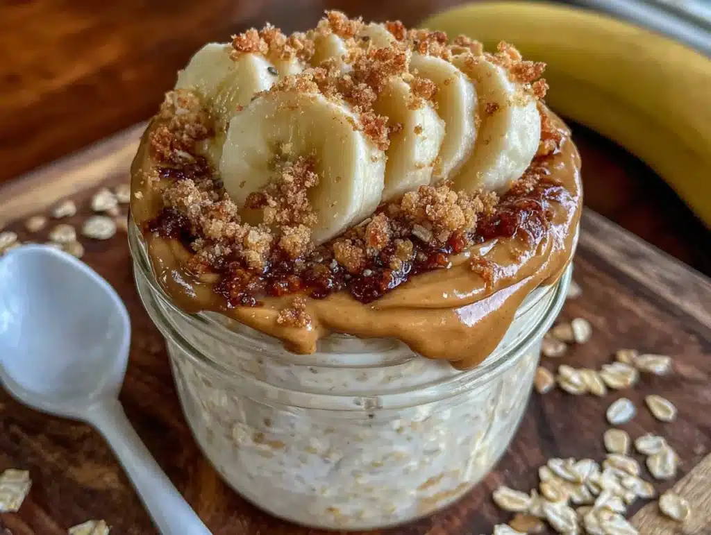 creamy peanut butter banana overnight oats - featured image