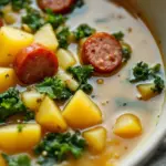 creamy sausage and potato soup with kale - featured image