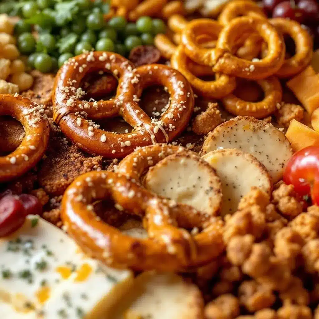 football charcuterie board with pretzels and cheese - featured image