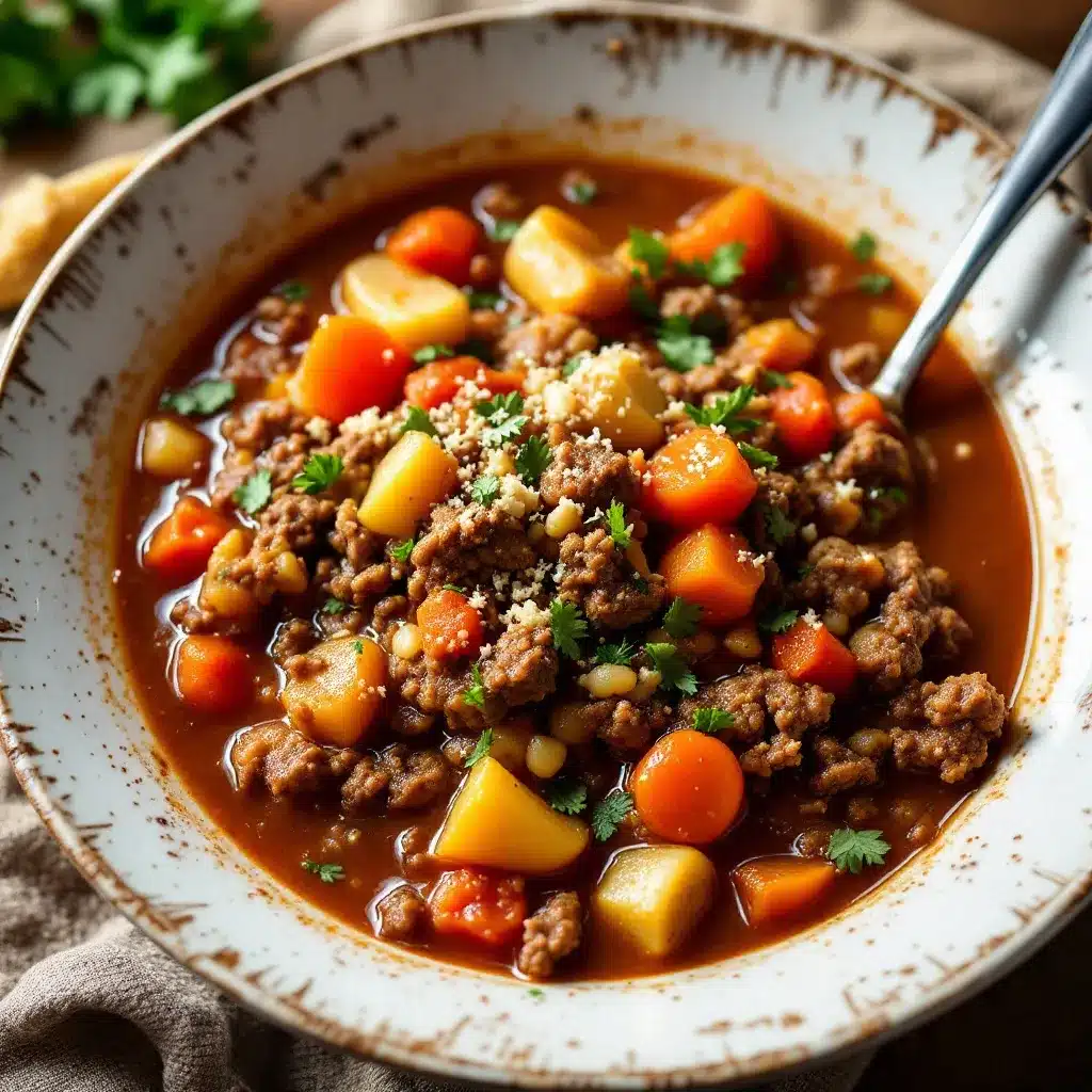 Hearty Slow Cooker Ground Beef and Vegetable Soup preparation steps