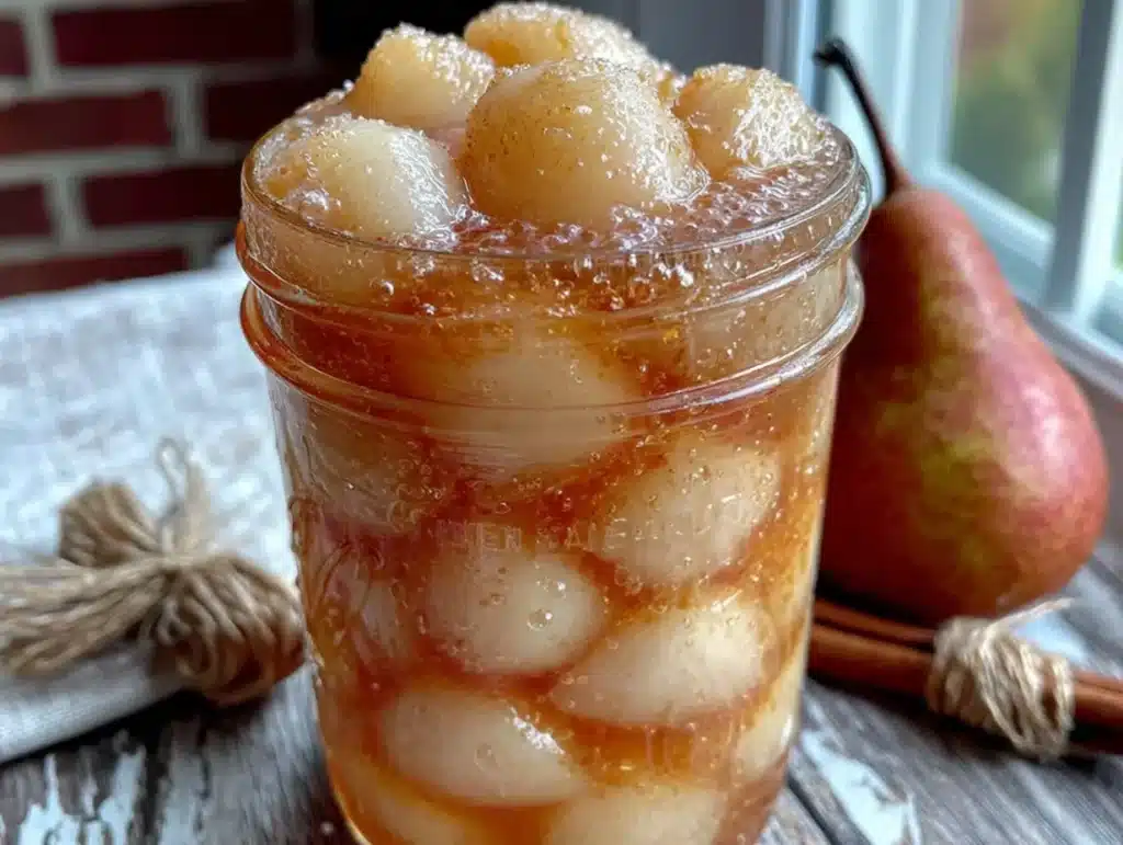 homemade canned pear halves in light vanilla syrup - featured image