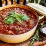 homemade tomato basil canning sauce - featured image