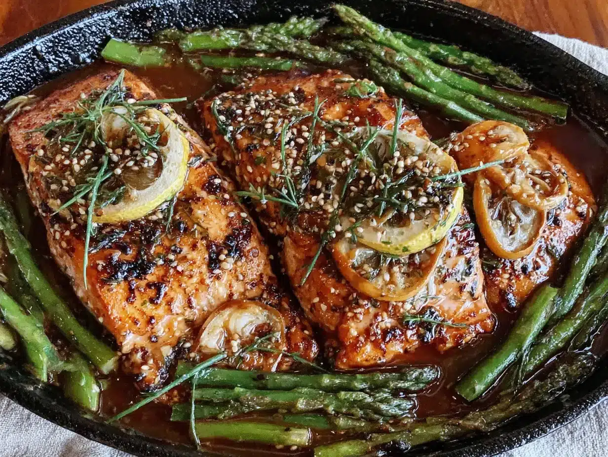 one-pan honey garlic salmon with asparagus preparation steps