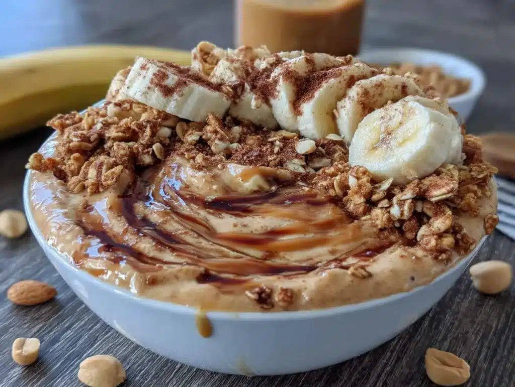 peanut butter protein smoothie bowl - featured image