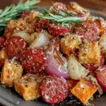 sheet pan sweet potato chicken sausage dinner - featured image