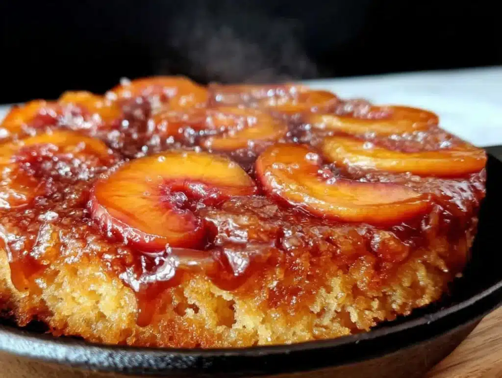 Sticky Brown Sugar Peach Skillet Cake - featured image