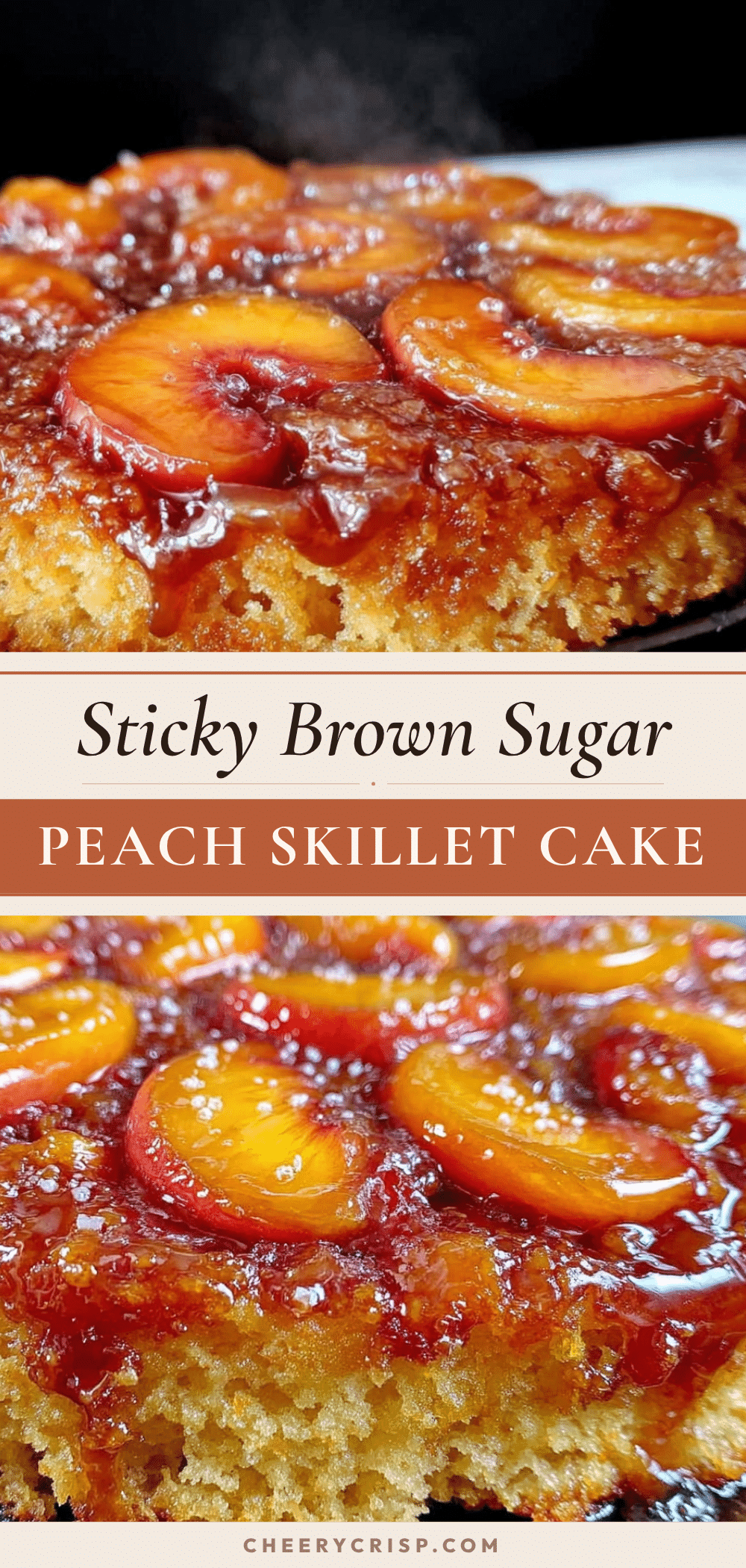 Sticky Brown Sugar Peach Skillet Cake recipe