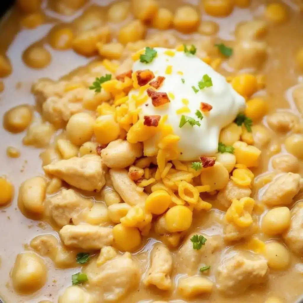 creamy crockpot white chicken chili with cream cheese - featured image