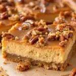 creamy maple pecan pumpkin cheesecake bars - featured image