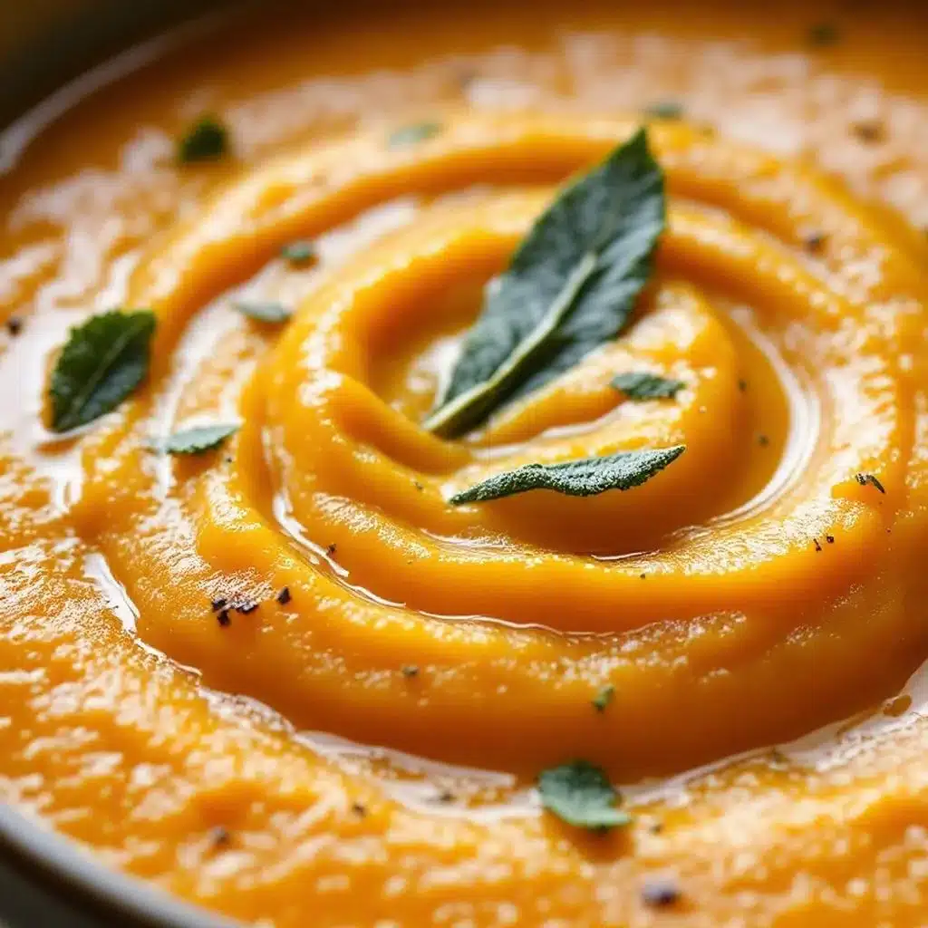 creamy roasted butternut squash soup with sage brown butter - featured image