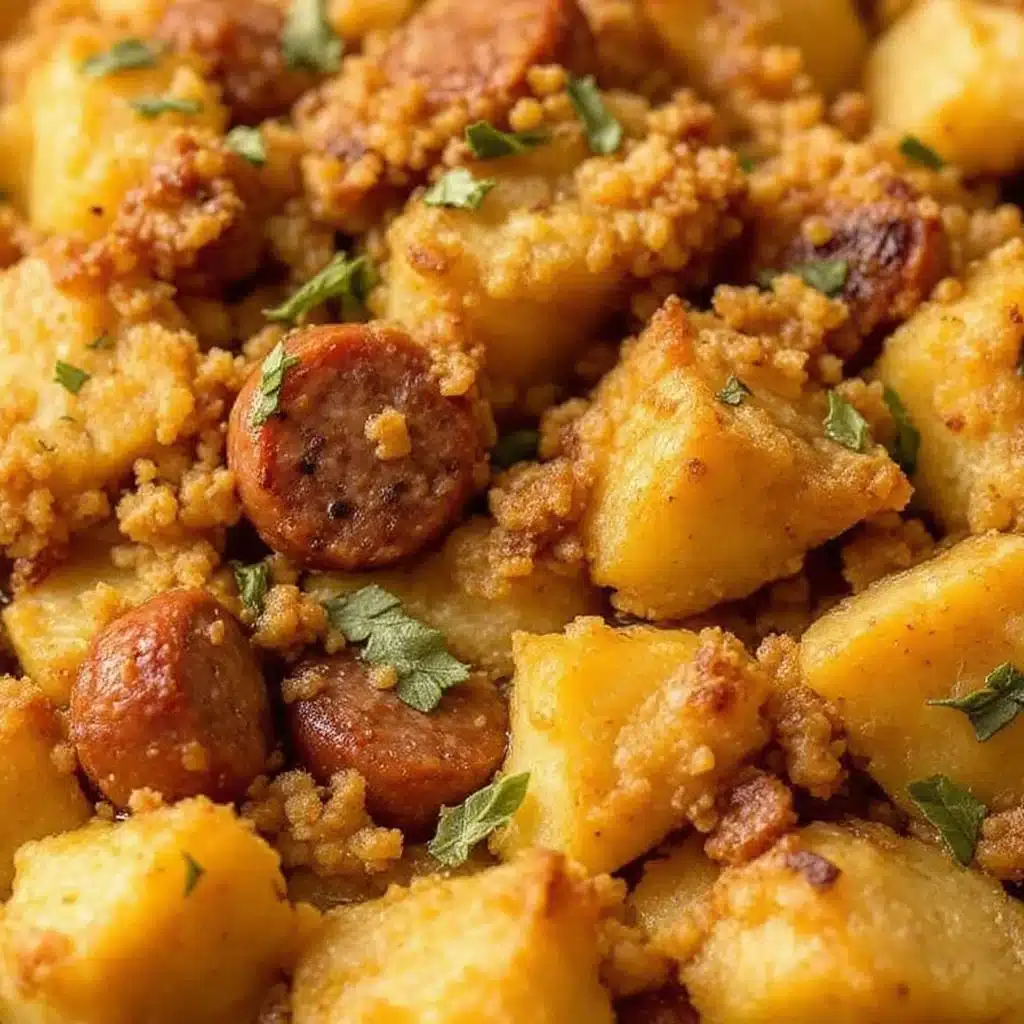 crispy brown butter sage stuffing with sausage - featured image