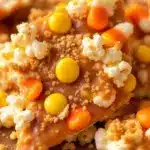 crispy candy corn popcorn bark - featured image