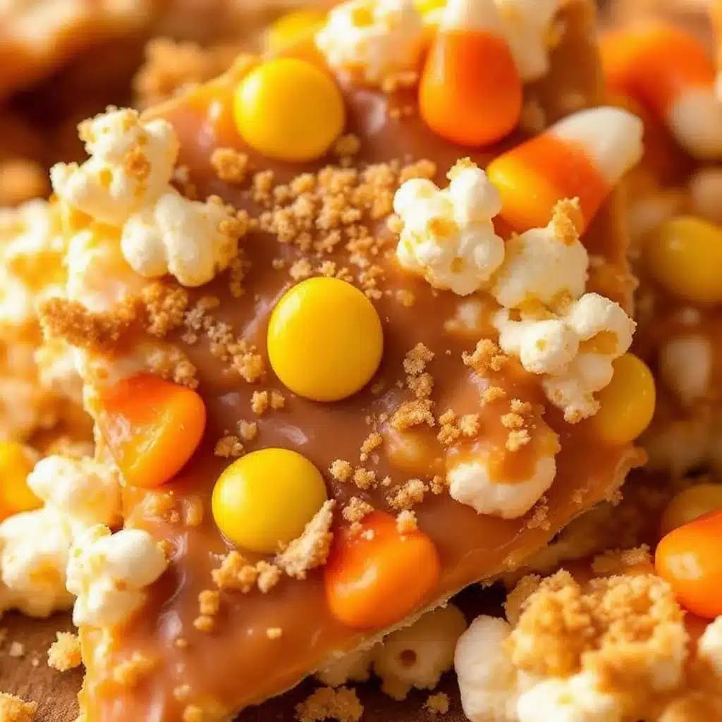 crispy candy corn popcorn bark - featured image