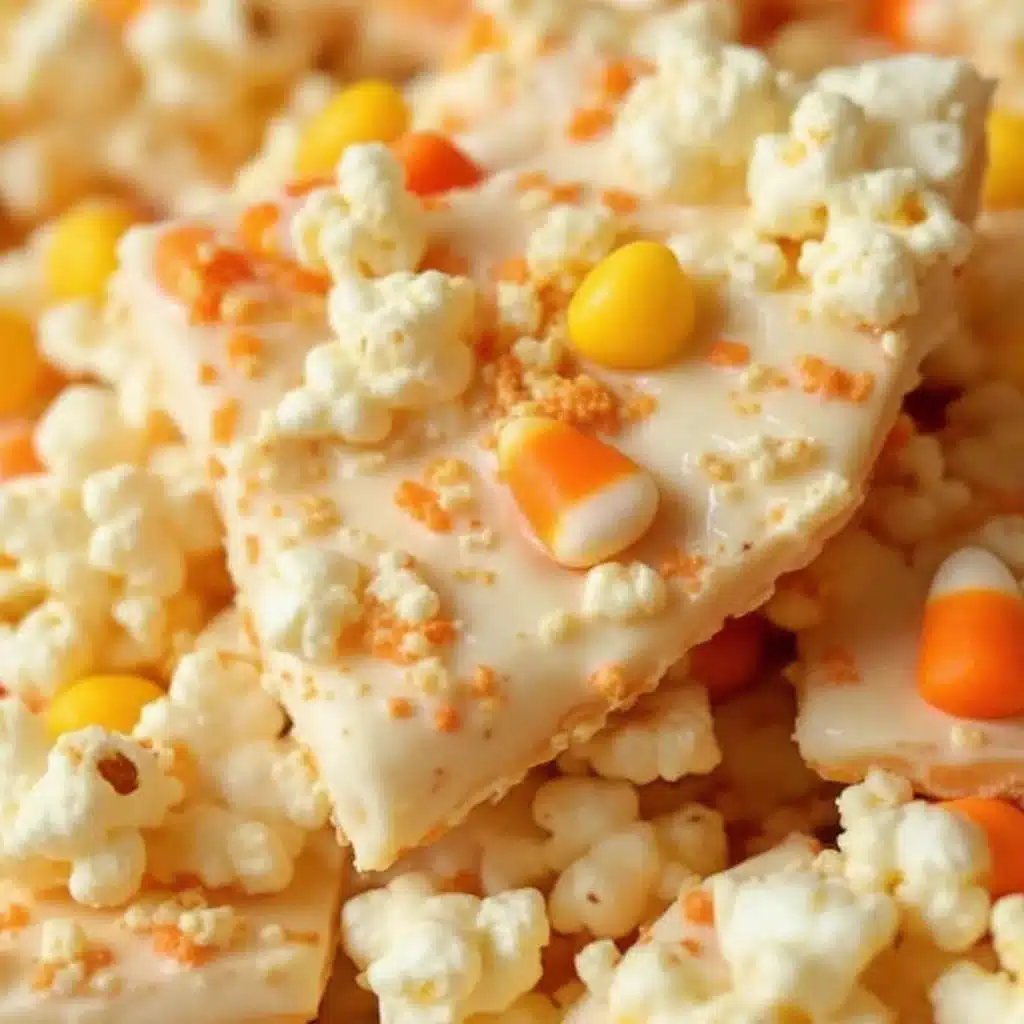 crispy candy corn popcorn bark - featured image