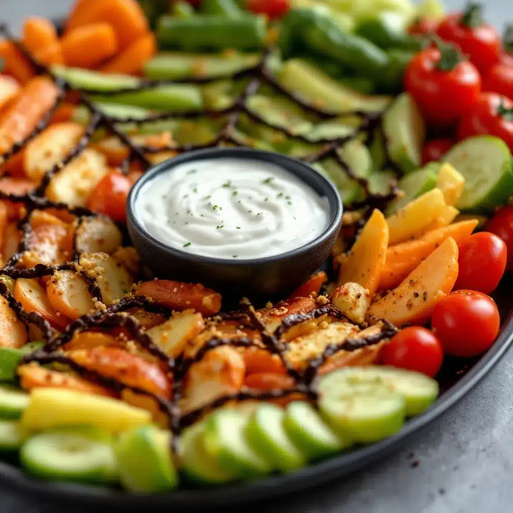 Crispy Halloween Veggie Tray Spider Web preparation steps