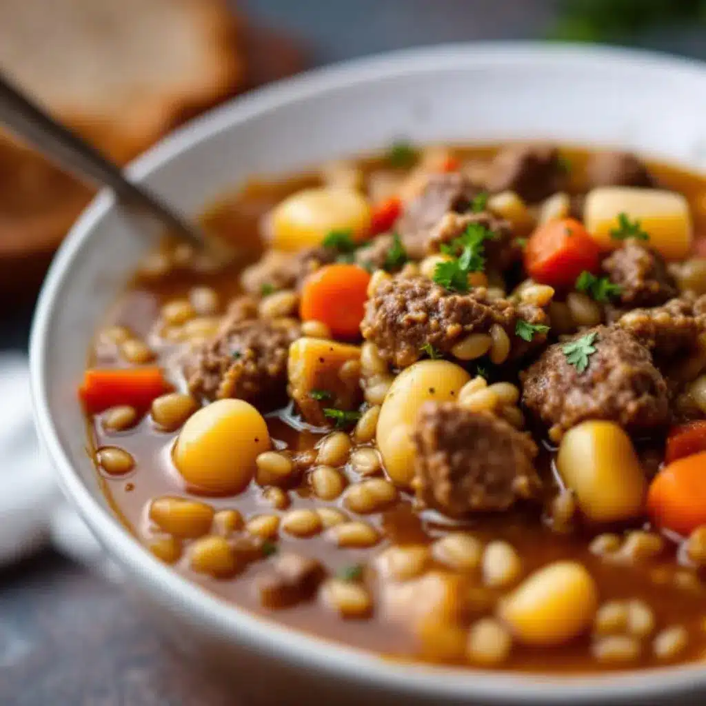 crockpot beef and vegetable soup with barley preparation steps