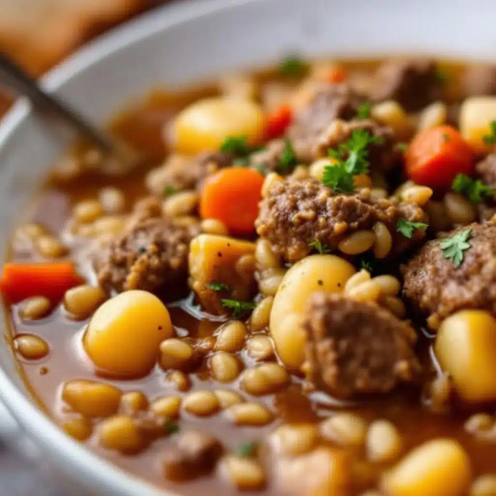 crockpot beef and vegetable soup with barley - featured image
