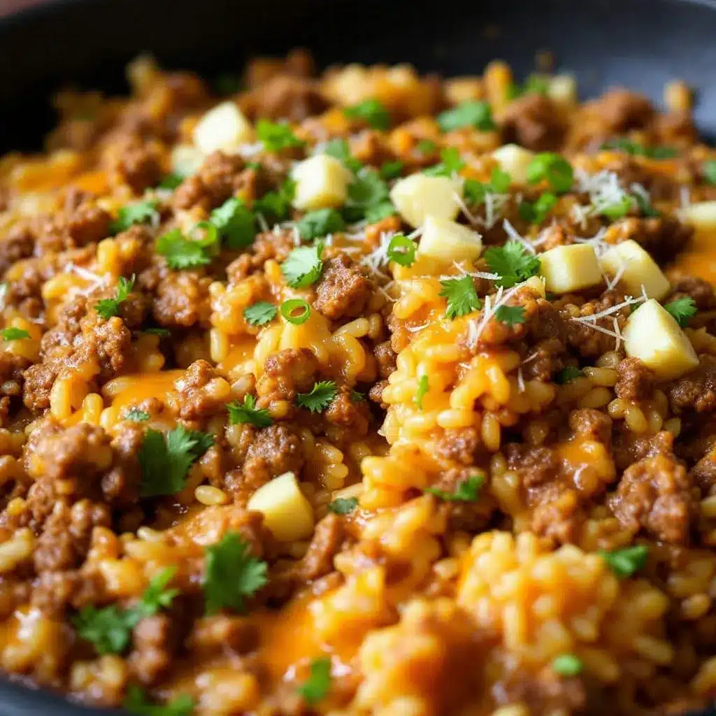 easy cheesy ground beef and rice skillet preparation steps