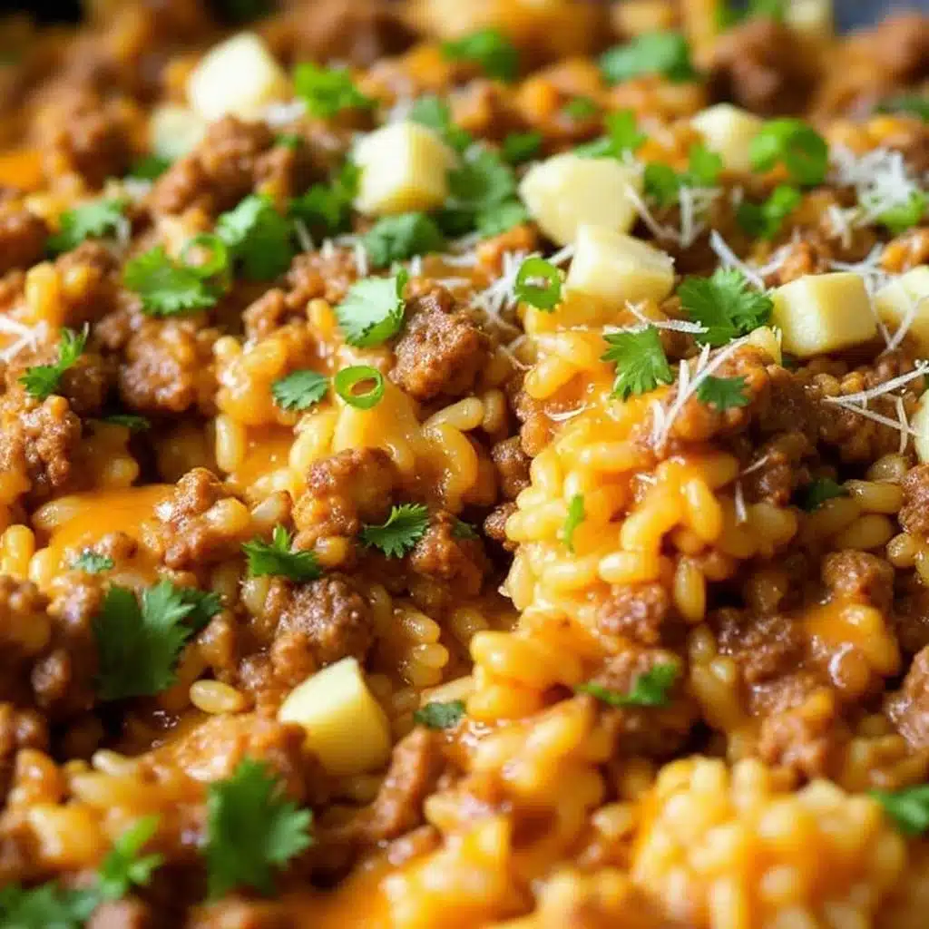 easy cheesy ground beef and rice skillet - featured image