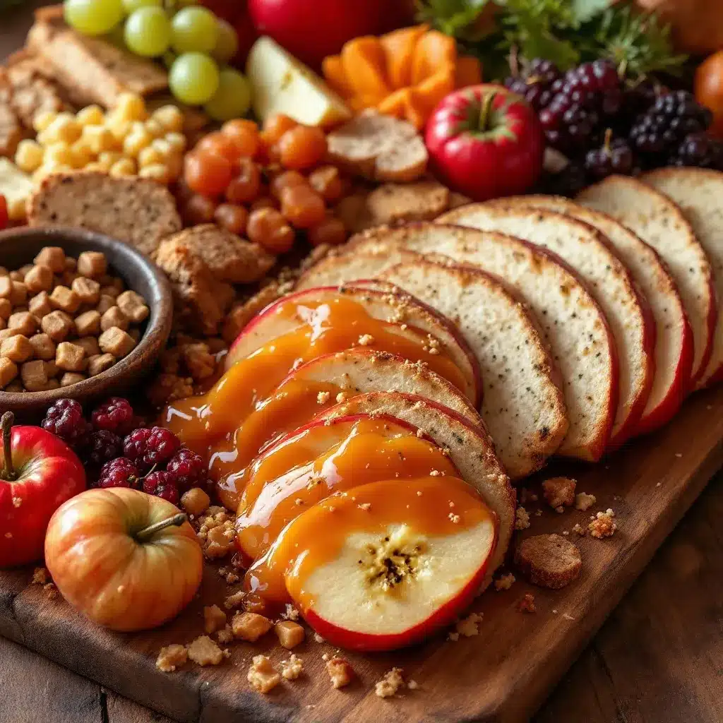 fall charcuterie board with caramel apples preparation steps