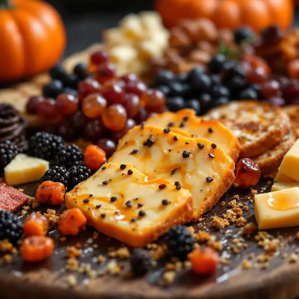 Halloween candy and cheese charcuterie board preparation steps
