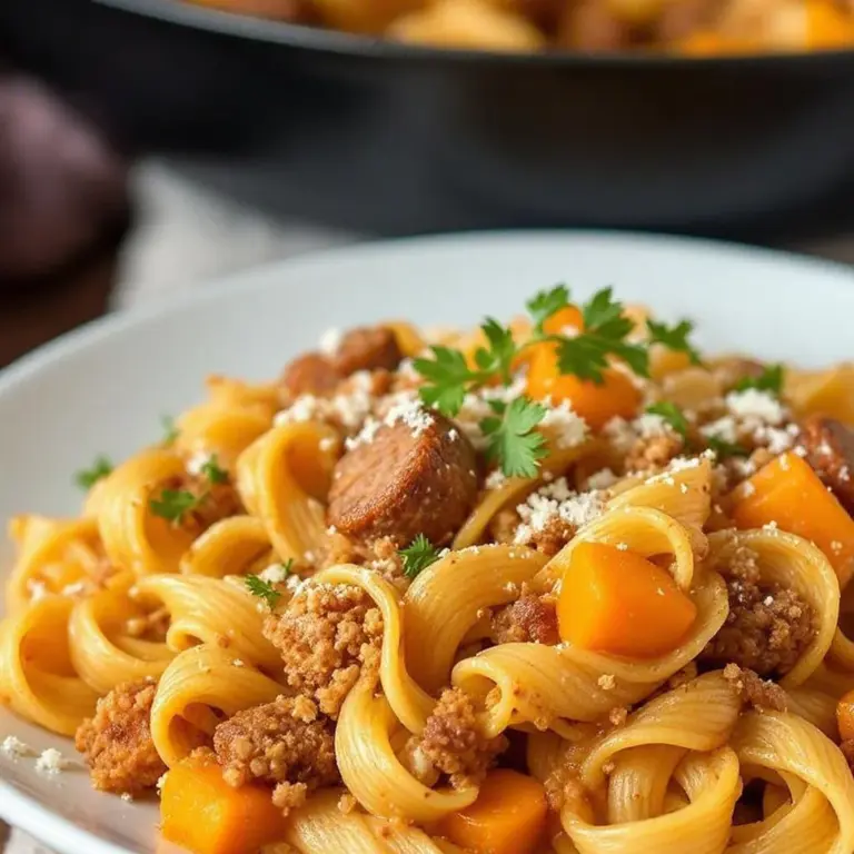 one-pan fall pasta with sausage and squash - featured image