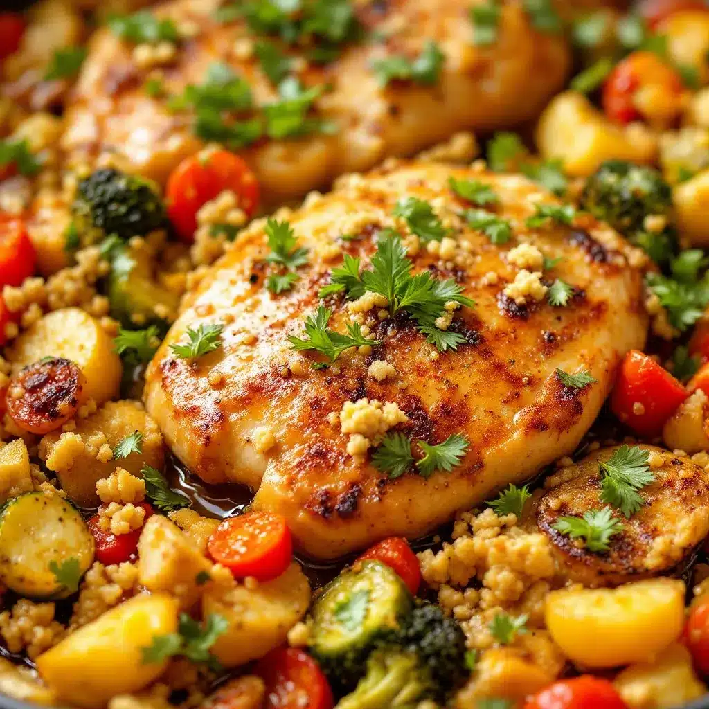 one-pan garlic butter chicken and vegetables preparation steps