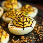 spooky spider web deviled eggs - featured image