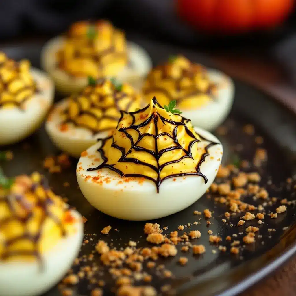 spooky spider web deviled eggs preparation steps