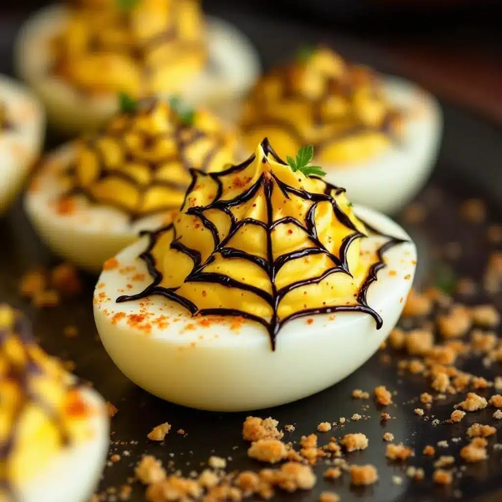 spooky spider web deviled eggs - featured image